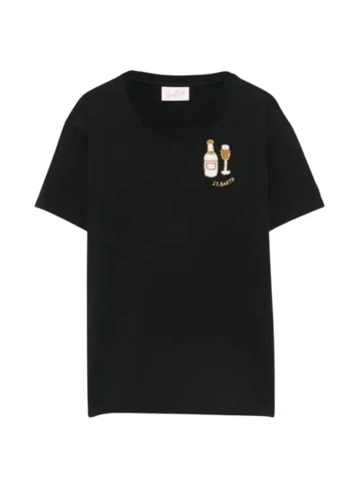 Mc2 Saint Barth Women Black Embroidered Crew Neck T-shirt