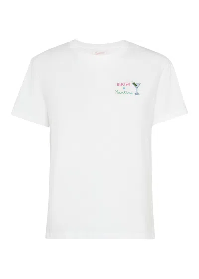 Mc2 Saint Barth Emilie Cotton T-shirt With Bikini And Martini Embroidery In White