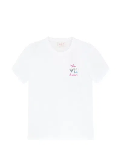 Mc2 Saint Barth Emilie T-shirt With Bikini Obsession Embroidery And Rhinestones In White