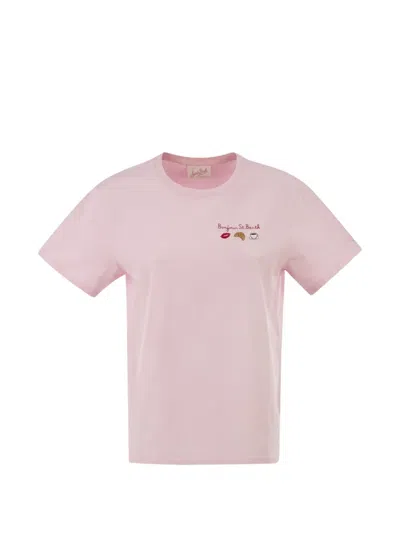 Mc2 Saint Barth Emilie Embroidered Cotton T-shirt In Pink