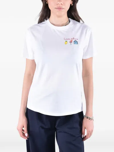 Mc2 Saint Barth Emilie Embroidered Cotton T-shirt In White