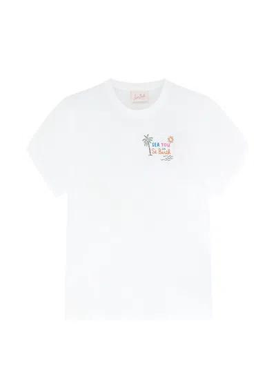 Mc2 Saint Barth Emilie Rhinestone-embellished Embroidered T-shirt In White