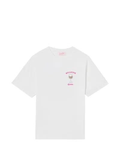 Mc2 Saint Barth White Emilie T-shirt With Bollicine Queen Embroidery And Rhinestones