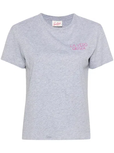 Mc2 Saint Barth Emilie Slogan-embroidery T-shirt In Grey