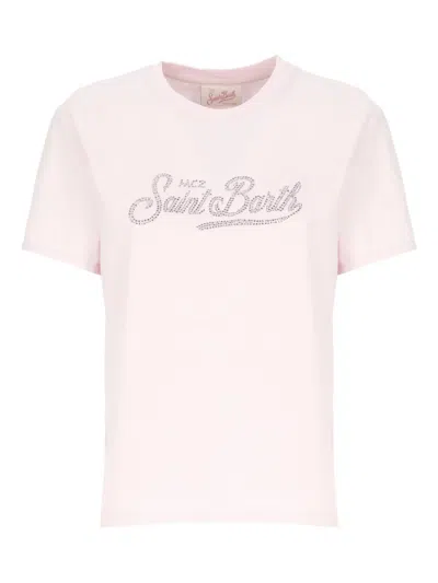Mc2 Saint Barth Emilie Strass-logo Crew-neck T-shirt In Pink