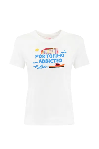 Mc2 Saint Barth Emilie T-shirt With Portofino Addicted Embroidery In Bianco