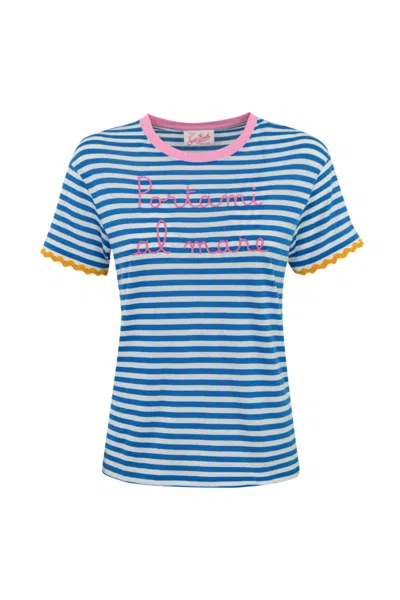 Mc2 Saint Barth Emilie T-shirt With Take Me To The Sea Embroidery In Blu