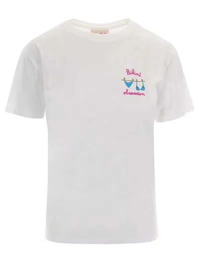 Mc2 Saint Barth Emilie T-shirt With Bikini Obsession Embroidery And Rhinestones In White