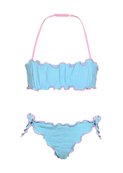 Mc2 Saint Barth Emy Bandeau Bikini With Fish Embossed In Blue