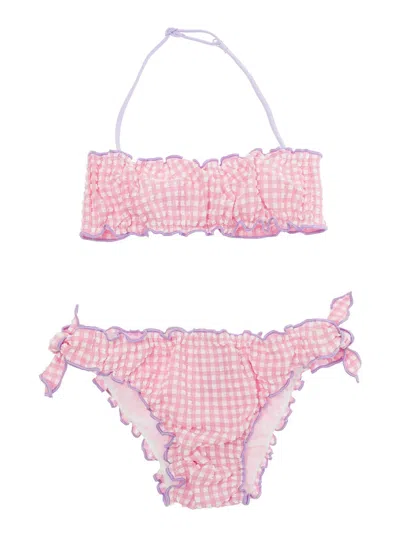 Mc2 Saint Barth Kids' Emy Pink Two Piece Bikini With Check Motif In Stretch Fabric Girl