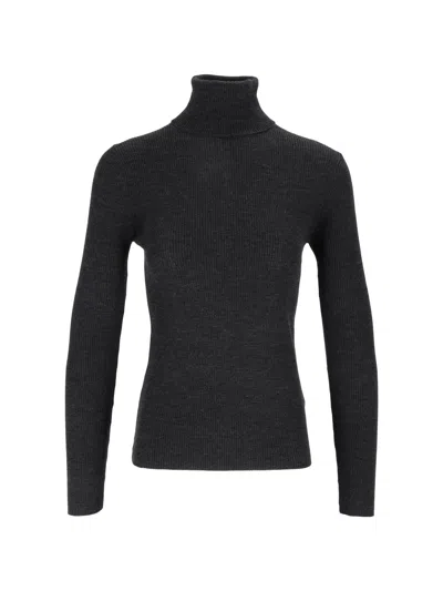 Mc2 Saint Barth Fitted Ribbed Turtleneck Sweater In Extrafine Merino Wool In Black