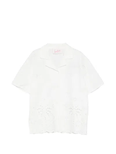 Mc2 Saint Barth Kids' Everlee Broderie-anglaise Scalloped Blouse In White