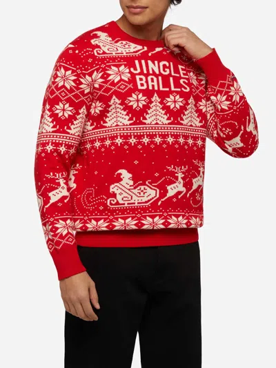 Mc2 Saint Barth Fairs Isle Sweater Heron With Jingle Balls Jacquard In Red