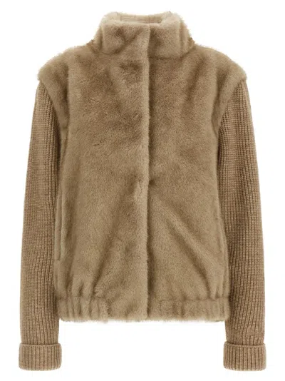 Mc2 Saint Barth Faux Bomber Jacket Fur Beige In Brown