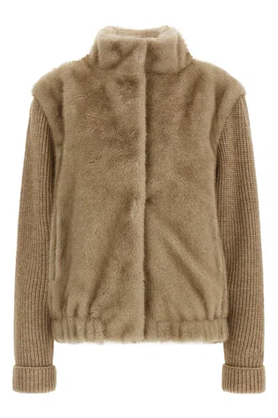 Mc2 Saint Barth Faux Bomber Jacket Fur Beige In Brown