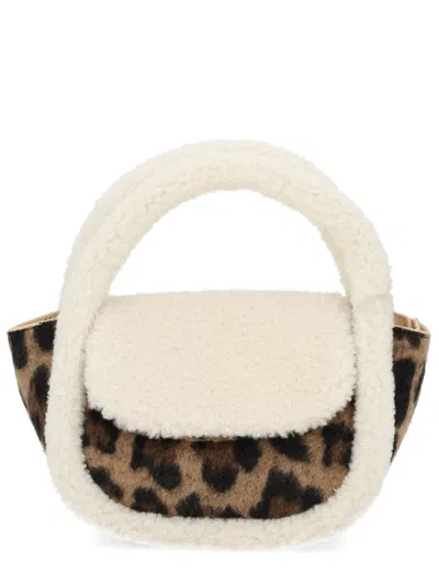 Mc2 Saint Barth Faux Shearling Leopard Print Top Handle Bag In Animalier