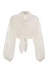 Mc2 Saint Barth Cropped White Shirt With Lace Design