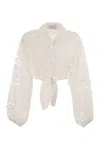Mc2 Saint Barth Cropped White Shirt With Lace Design