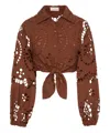 Mc2 Saint Barth Cropped Brown Lace Shirt With Pointed Collar In Brown