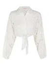 Mc2 Saint Barth Cropped White Shirt With Lace Design