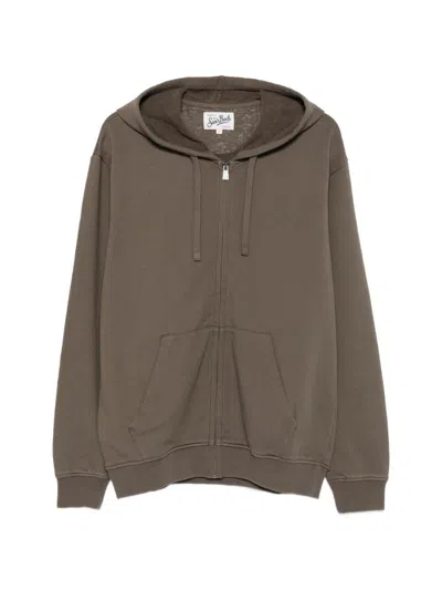 Mc2 Saint Barth Logo-embroidered Zip-up Hoodie In Brown