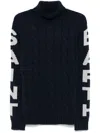 Mc2 Saint Barth Man Navy Blue Cable Knit Sweater Fisherman With Saint Barth Jacquard