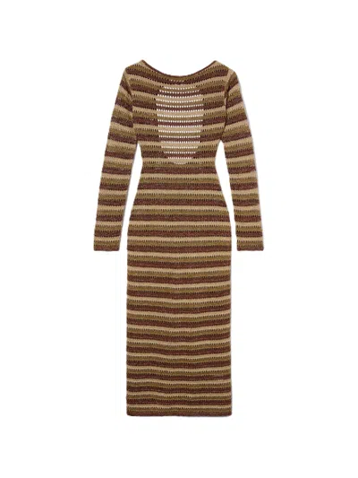 Mc2 Saint Barth Fitted Midi Dress With Crochet Knit In Multi