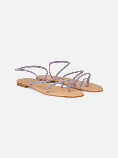 Mc2 Saint Barth Flat Ring Sandals With Lilac Rhinestones In White