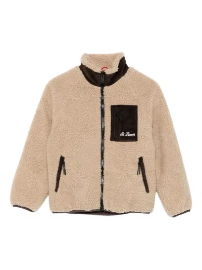 Mc2 Saint Barth Kids' Fleece-texture Zip-pocket Jacket In Neutral