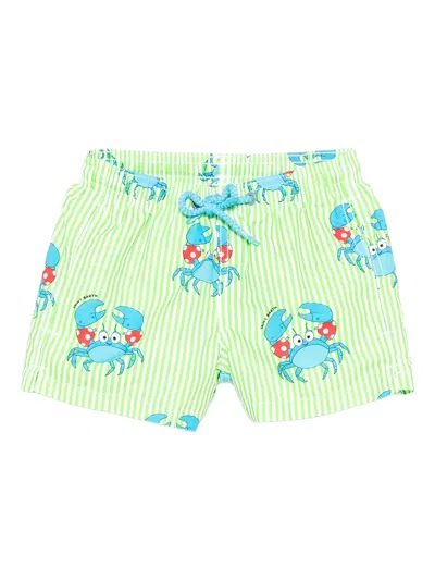 Mc2 Saint Barth Kids' Floating Crab-print Swim Shorts In Green