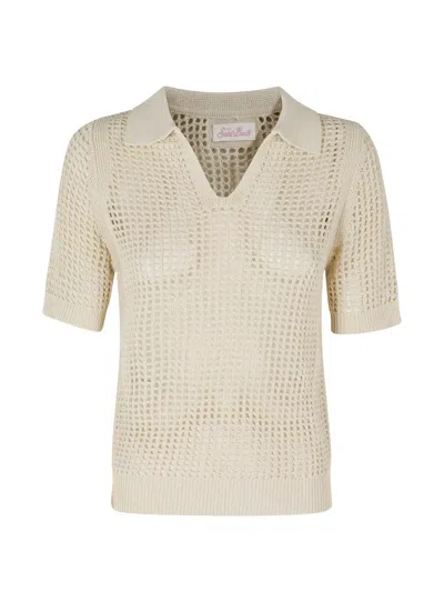 Mc2 Saint Barth Flora Crochet-knit Polo Shirt In Neutral