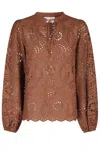 Mc2 Saint Barth Floral Cut-out Brown Blouse