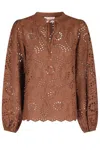Mc2 Saint Barth Floral Cut-out Brown Blouse In Brown