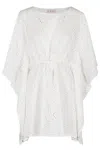 Mc2 Saint Barth Floral Cut-out Cotton Round Neck Caftan In Gray