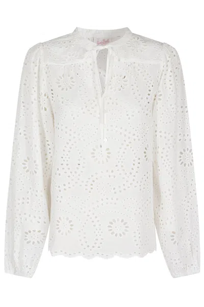 Mc2 Saint Barth Floral Cut-out Cotton-silk Blouse
