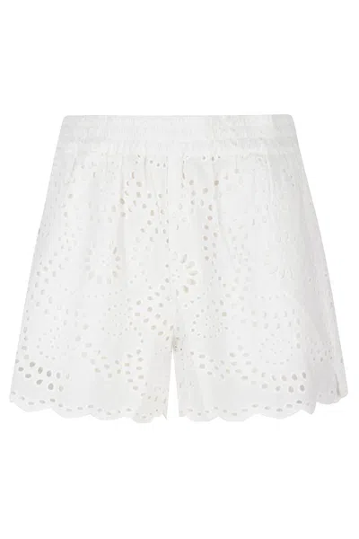 Mc2 Saint Barth Floral Cut-out White Shorts