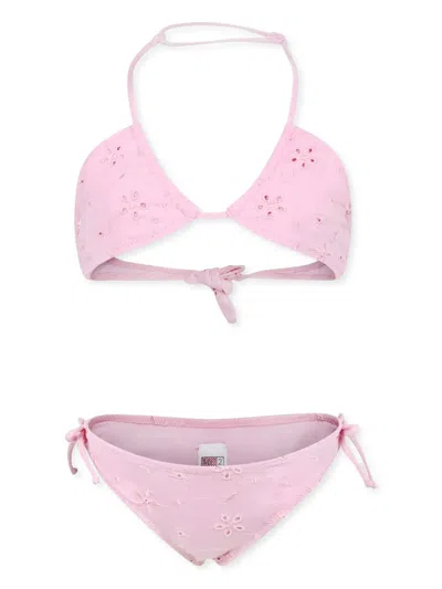 Mc2 Saint Barth Kids' Floral-embroidered Bikini In Pink