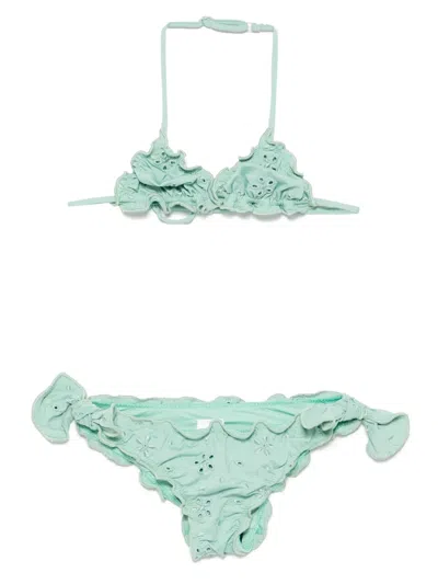 Mc2 Saint Barth Kids' Floral-embroidered Bikini Top In Green