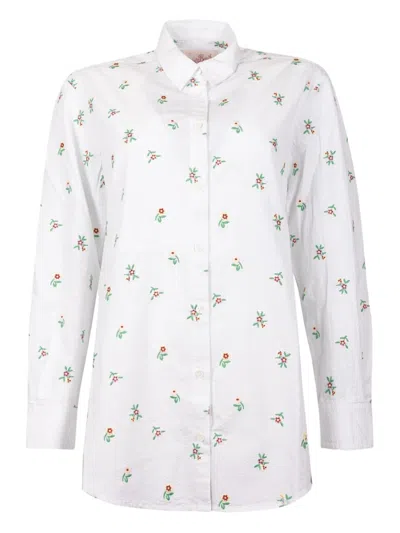 Mc2 Saint Barth Floral-embroidered Button-fastening Shirt In White