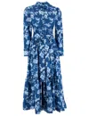 Mc2 Saint Barth Floral Maxi Dress With Classic Collar In Blue