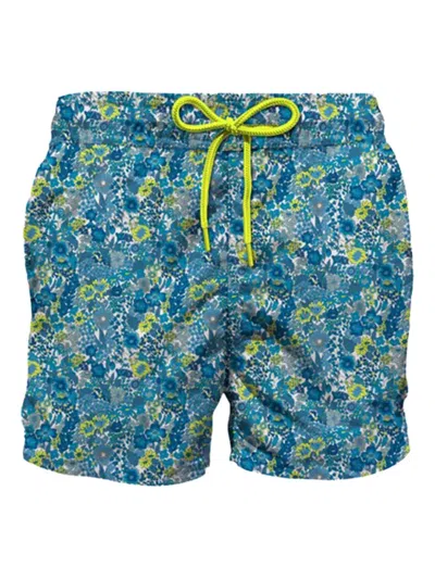 Mc2 Saint Barth Kids' Floral-print Drawstring Swim Shorts In Blue