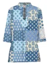 Mc2 Saint Barth Floral-print Patchwork Tunic Top In Blue