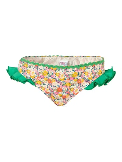 Mc2 Saint Barth Kids' Floral Ruffled Bikini Bottom In Yellow