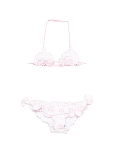 Mc2 Saint Barth Kids' Floral Ruffled Bikini Set In White
