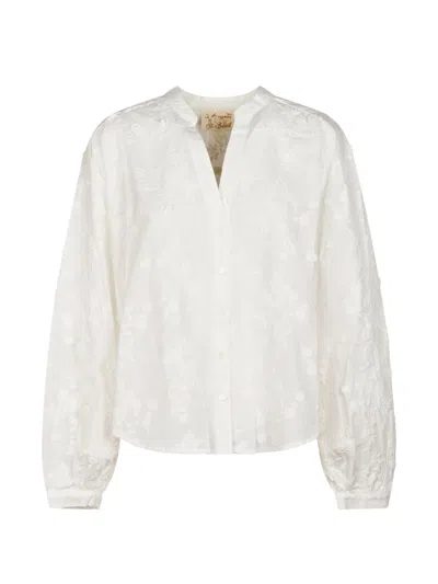 Mc2 Saint Barth Floral-embroidered Shirt In White