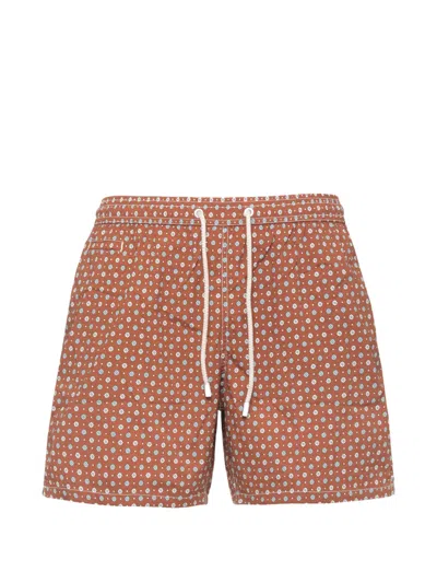Mc2 Saint Barth Floral-print Drawstring Swim Shorts In Brown