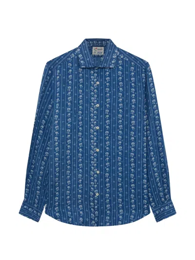Mc2 Saint Barth Floral-print Linen Shirt In Blue