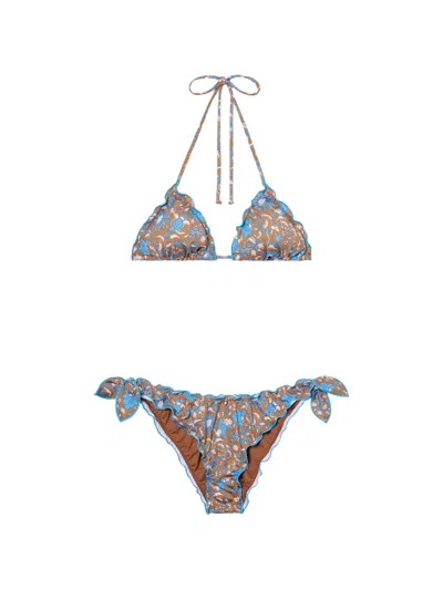 Mc2 Saint Barth Floral-print Ruffled Bikini In Neutral