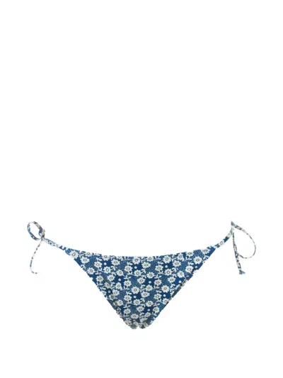 Mc2 Saint Barth Floral-print Side-tie Bikini Bottoms In Blue