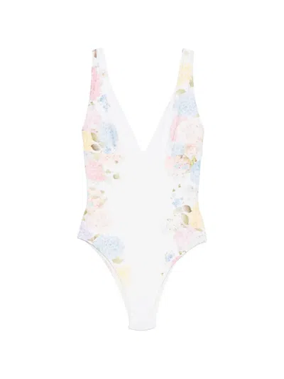Mc2 Saint Barth Floral-print V-neck Swimsuit In Multi